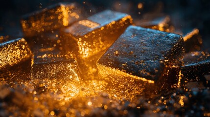 Shimmering gold bars with sparkling highlights