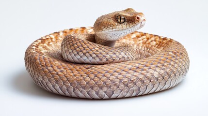 Fototapeta premium Coiled Snake Reptile Skin Texture Wild Animal Closeup Detailed Scales Brown Snake Photograp