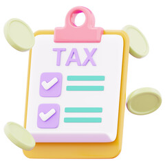 Government tax document with coin representing business tax payment processing icon. 3d accounting tax payment for business illustration image