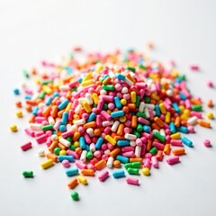 Dense cluster of sprinkles, close-up view, white backdrop , close-up, vibrant, abundant
