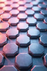 Obraz premium Abstract metallic hexagonal grid with soft light reflections , steel, chrome, texture