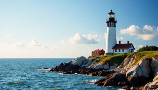 Annisquam Lighthouse stands tall against the sea, waves, exterior