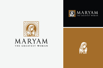 Beauty Woman Prayer Wears Veil and Light Ray as a background for Mary Maryam Maria Greatest Mother logo design