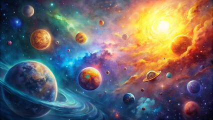 Celestial Watercolor Night Sky: Planets, Moon, Comet & Stars Galaxy Art