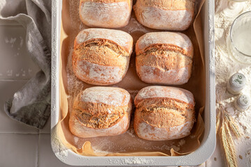 Healthy and homemade buns baked in the bakery.