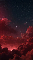 Naklejka premium Majestic Cosmic Sky: Nighttime Cloudscape with Vibrant Stars and Nebula in Serene Twilight