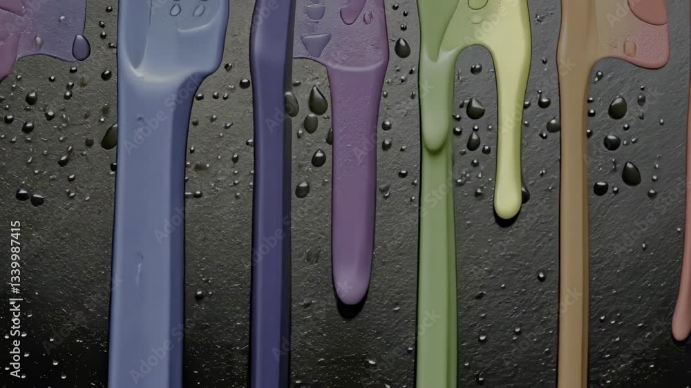 Poster colorful droplets on a textured dark surface creating a vibrant pattern