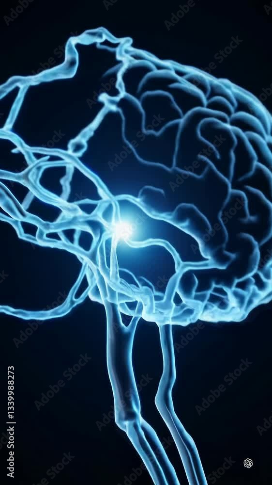 Poster dynamic neural network animation highlighting luminous synaptic activity