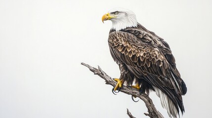 Fototapeta premium Majestic Bald Eagle Perched on Branch Wildlife Photography