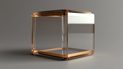 Transparent Glass Cube With Golden Accents