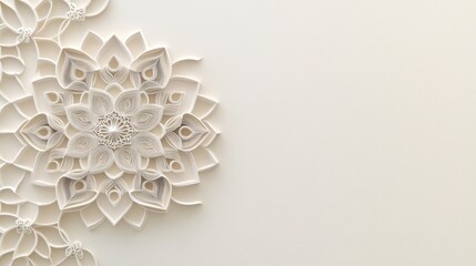 Intricate Paper Mandala Art: A Delicate Beige and White Floral Design