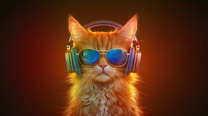Cool Cat in Headphones and Sunglasses