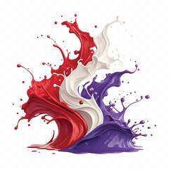 abstract 3d red, white and purple paint splash isolated on white background
