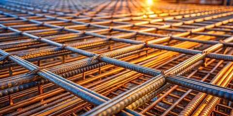 Close-up of Reinforcing Steel Mesh: House Construction Foundation Structure