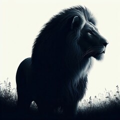Majestic Lion Silhouette Standing Proudly in Tall Grass Illustration