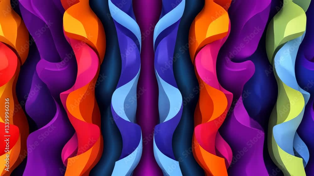 Poster colorful abstract waves in a vibrant pattern with depth