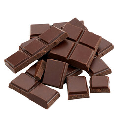 Broken Chocolate Bars Scattered on a Transparent Background