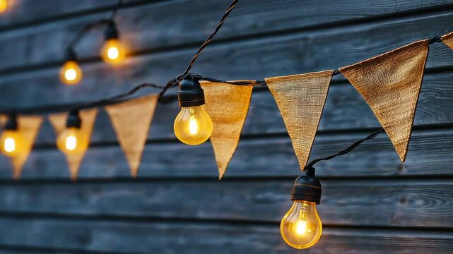 Warm outdoor string lights illuminating rustic decor