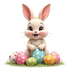 Adorable Easter Bunny with Colorful Eggs easter day