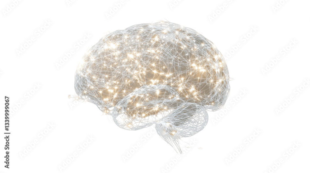 Poster glowing brain showing neural connections on transparent background