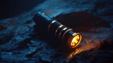 A handheld dynamic microphone with gold accents, glowing against a dark cinematic background