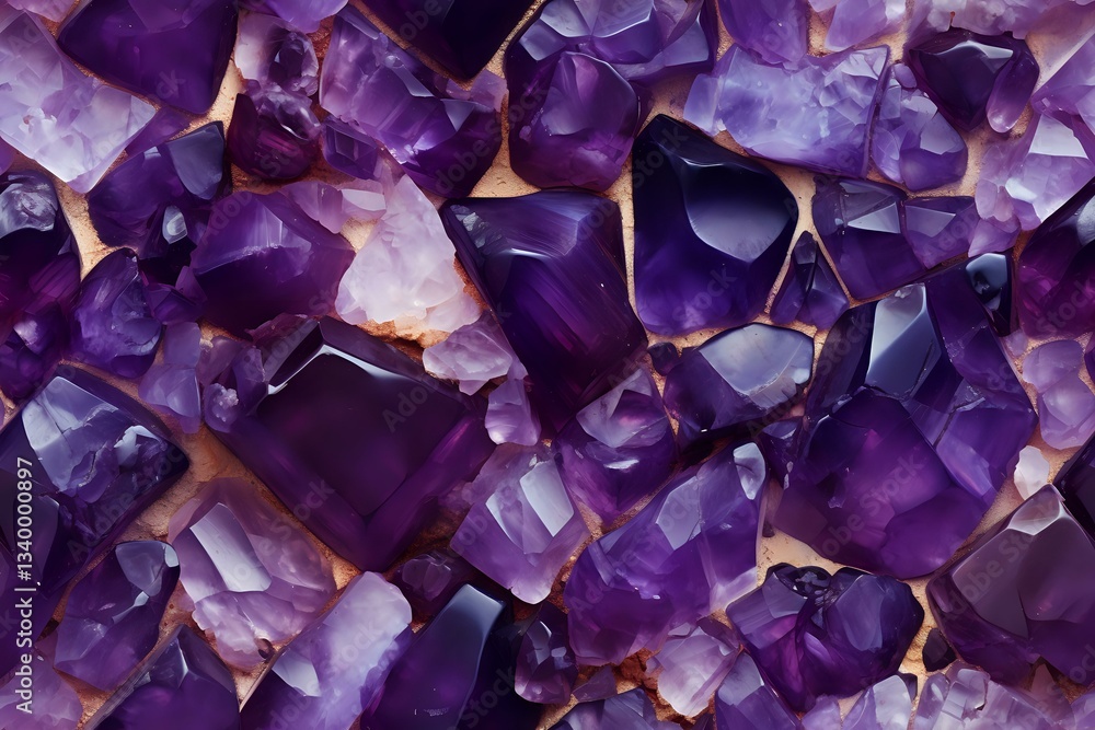 Aufkleber raw amethyst crystal chunks in deep purple and lavender hues create abstract geometric pattern, illu
