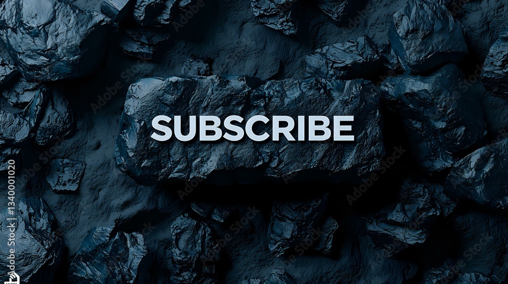Poster dark textured rock surface with glowing subscribe text against dramatic stone background creates mod
