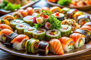 Colorful Sushi & Maki Platter: Tilt-Shift Miniature Food Photography