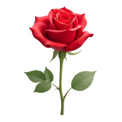  One red rose with leaves on a white isolated