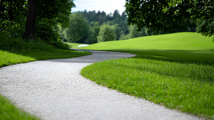 Obraz premium Winding Gravel Path Through a Lush Green Park