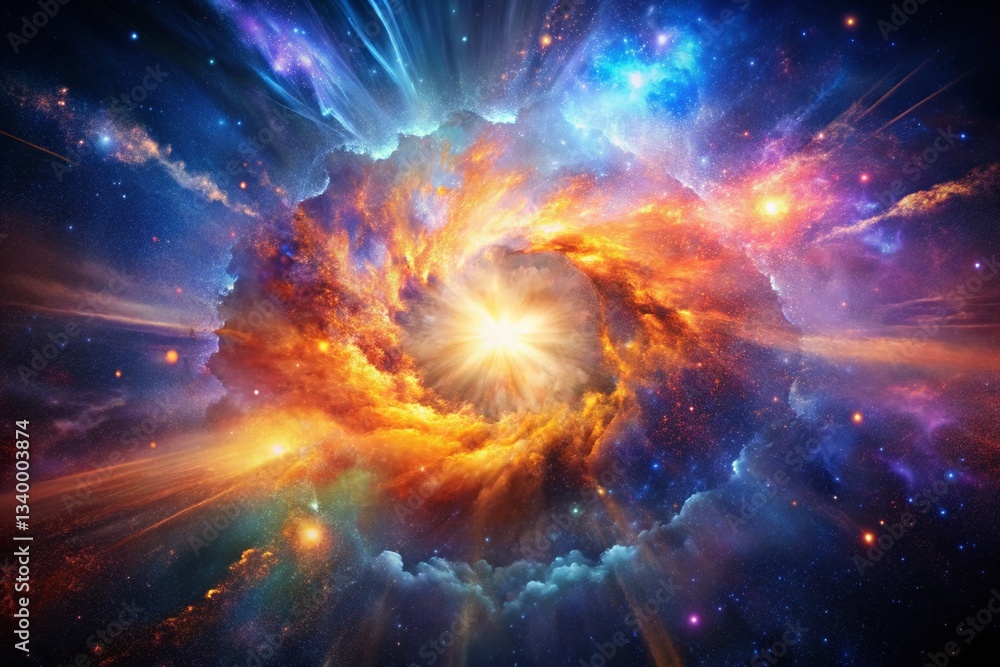 Poster cosmic big bang explosion: celestial event in vivid nebula colors