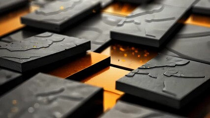 Abstract geometric pattern of dark grey and gold blocks. Detailed texture on the dark grey squares. Gold squares have a glittery effect. Modern design - Powered by Adobe