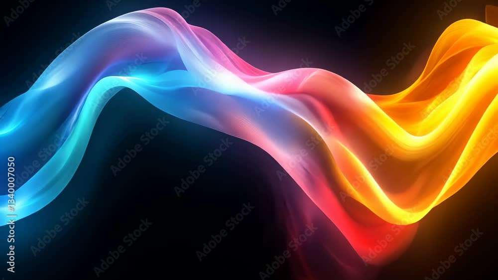 Aufkleber abstract colorful wavy light form on black background displaying dynamic flowing energy