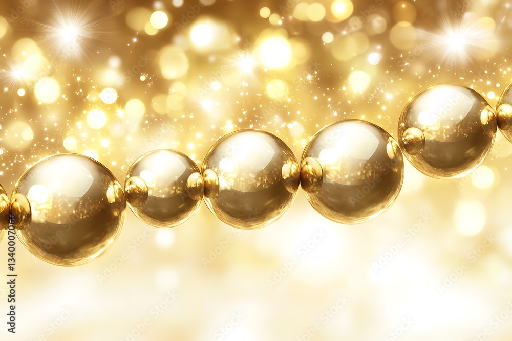 Poster luxurious golden spheres arrangement with sparkling bokeh background
