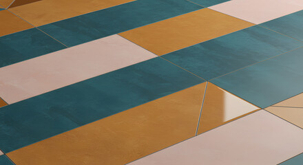 Modern geometric tile arrangement featuring a blend of matte and glossy textures.