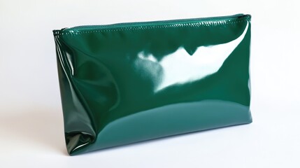 A waterproof travel-friendly cosmetic pouch in a deep emerald green shade, set against a white background