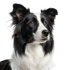 Fototapeta premium A striking portrait of a border collie, showcasing its distinct black and white fur and expressive eyes. This image captures the intelligence and loyalty of this beloved breed.