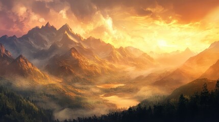 Fototapeta premium Majestic Sunset Over Mountains