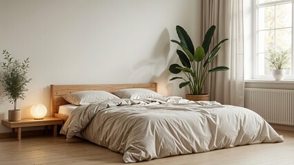 Serene Minimalist Bedroom Design Light Wood, Neutral Tones, and Natural Elements