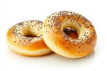 Poppy seed bagels on white background. AI generated