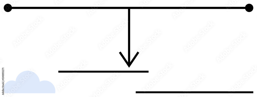 Poster scale with two endpoints linked to an arrow pointing downward, small cloud nearby. ideal for balance
