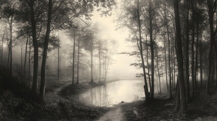 Fototapeta premium Misty Forest Landscape Scene