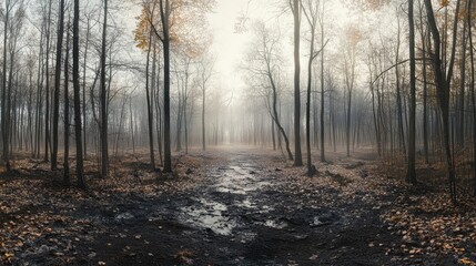 Fototapeta premium Foggy Forest Path Landscape