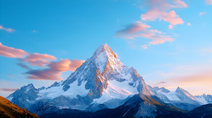 Majestic Snowcapped Mountain Peak at Sunset