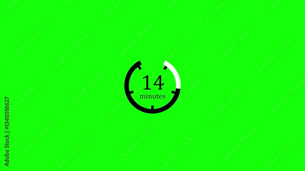 Poster animation timer icon showing 30 minutes countdown to 1 minute on a green background with alpha chann