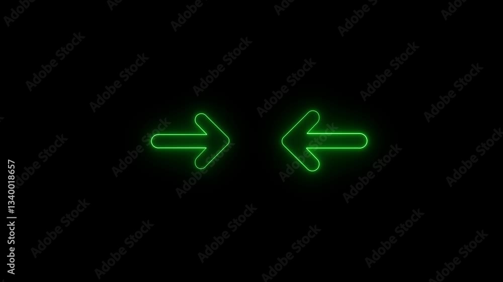 Poster neon arrow collapse horizontal icon animation, showcasing arrow direction with dynamic movement.