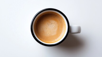 Overhead View of Coffee Cup with Espresso on White Background