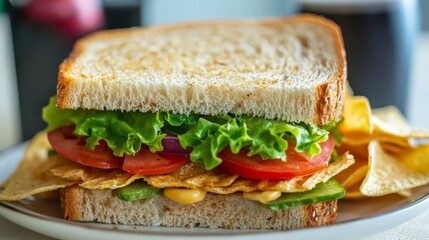 Fresh Vegetable Sandwich with Cucumber, Tomato, Lettuce Sprouts
