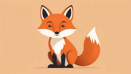 Obraz premium Charming minimalist fox illustration sitting against a neutral backdrop