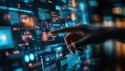 Fototapeta premium Interactive Data Visualization: Exploring Futuristic Interfaces and User Interaction on Digital Displays with Advanced Technology